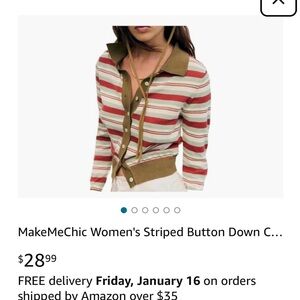 Striped Button-Up Collared Sweater - Green, Red, White